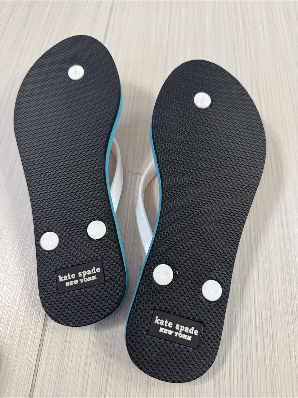 kate spade White Flip Flops with Pink & Coral Flamingo Print